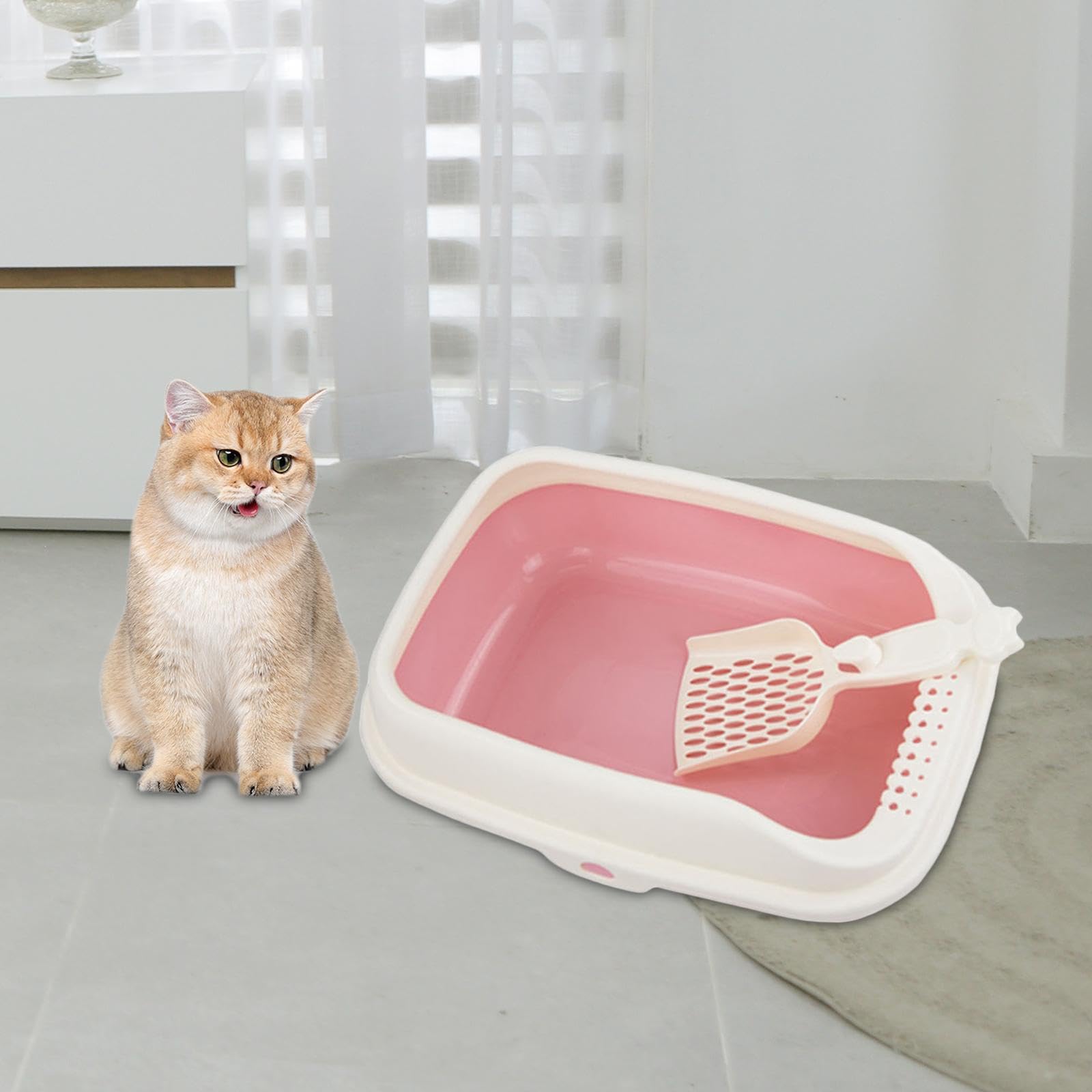 Bandeja de Arena Grande con Parte Superior Abierta for Gatos: arenero Profundo for Gatitos, hámsteres, Conejos y Animales pequeños.(51cmx38cmx23cm)