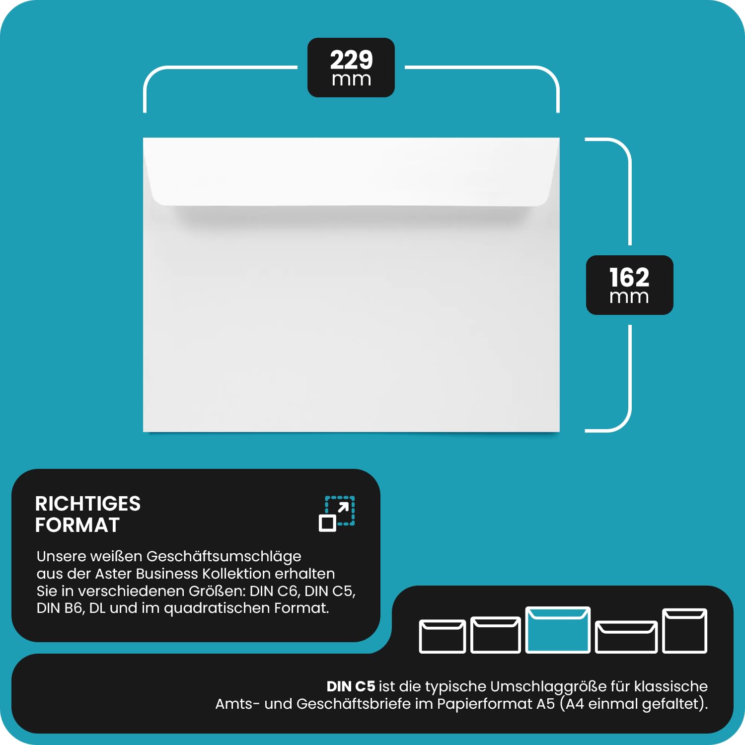 Netuno 500 Briefumschläge Weiß DIN C5 16,2 x 22,9 cm 120g Aster Business Briefkuverts haftklebend ohne Fenster weiße Geschäftsumschläge a5 Premium Papier Briefkuverts c5 elegant für Einladungs-Karten