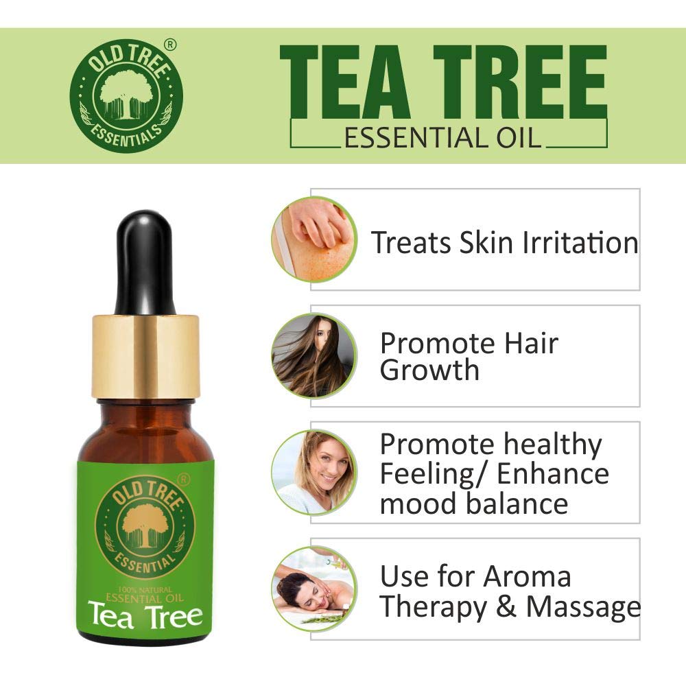 Old Tree Pure & Natural Tea Tree Essential Oil (15ml) - for Skin, Diffusers, Hair, Body, Acne, Nail care - Undiluted Essential Oil with Dropper for Aroma Therapy and Stress Relief Old Tree Pure & Natural Tea Tree Essential Oil (15ml) - for Skin, Diffusers, Hair, Body, Acne, Nail care - Undiluted Essential Oil with Dropper for Aroma Therapy and Stress Relief