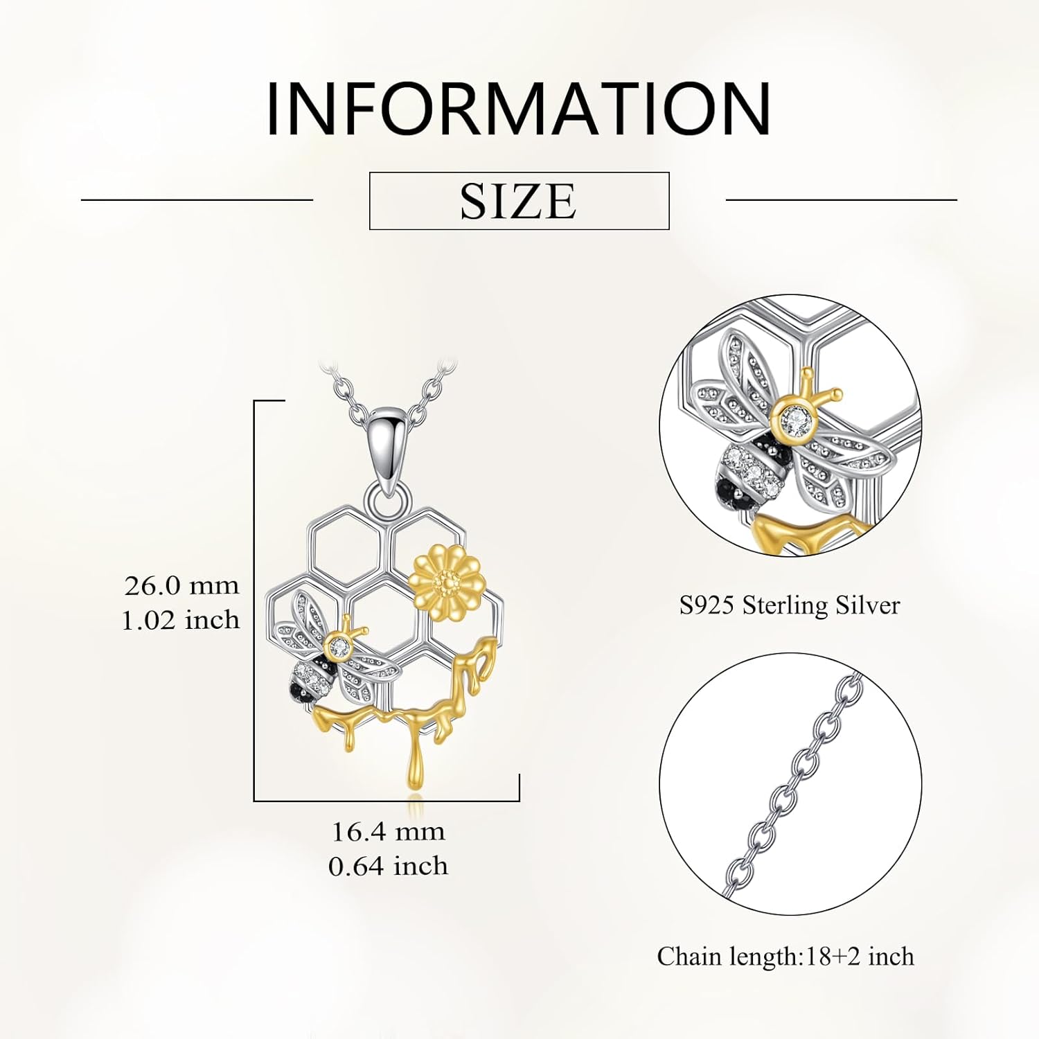 Bee Necklace Sterling Silver Honey Bee Pendant Cute Animal Jewelry Gifts for Women - Image 6