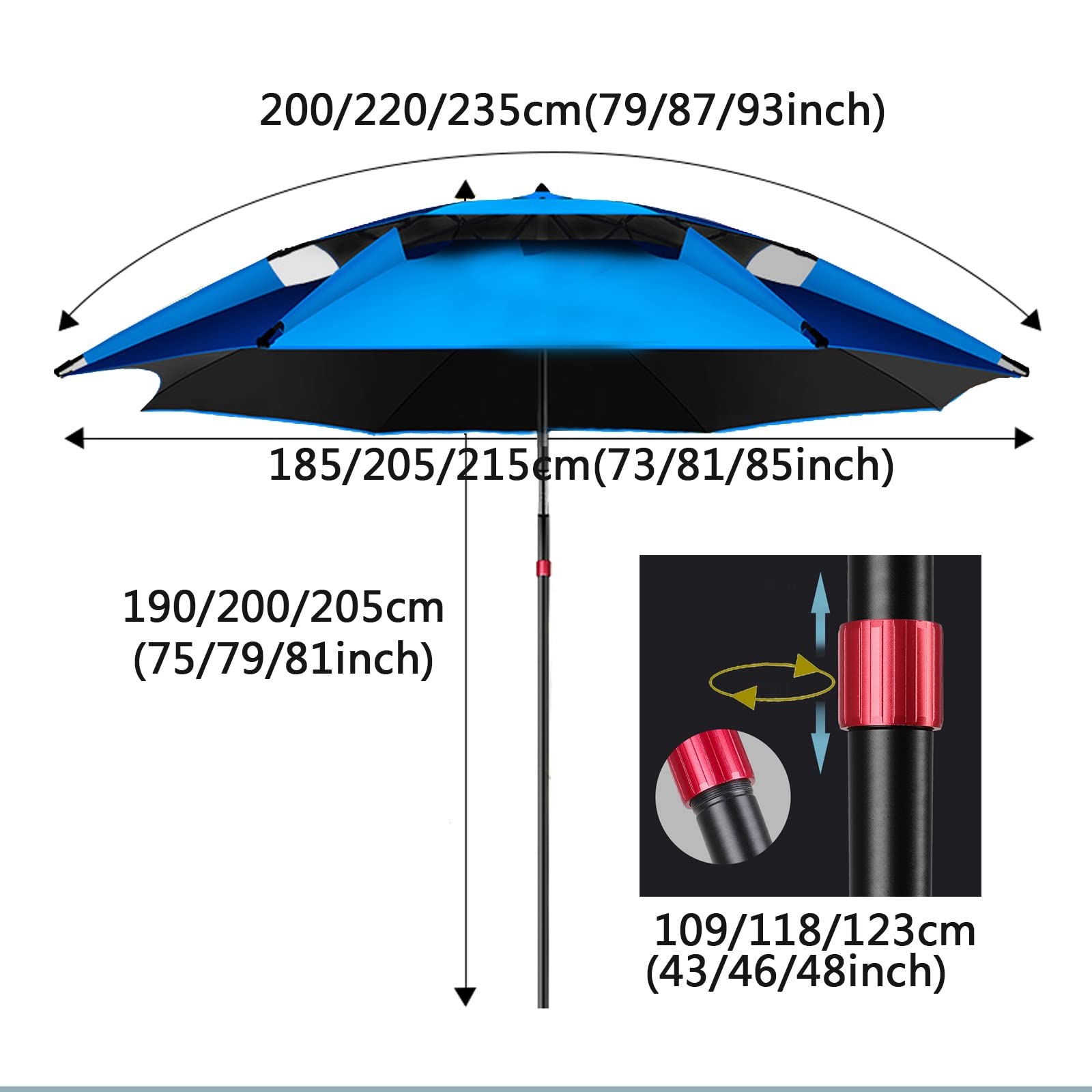 XJBTBA Ombrellone da Esterno/ombrellone da 1 Pezzo, ombrellone da Sole, con 16 Stecche robuste, Rotazione a 360°, Protezione Solare, ombrellone Antipioggia Antivento, per Spiaggia da Giardino,