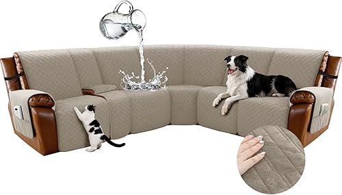 Miniatura 72 de Arfntevss - Fundas impermeables para sofá seccional reclinable en forma de L, funda antideslizante lavable para sofá reclinable, juego de fundas en