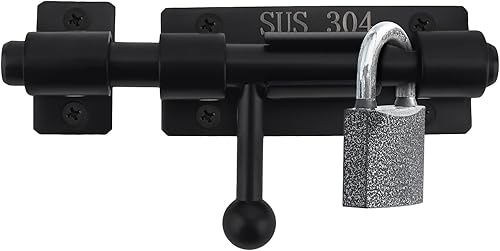 Miniatura 5 de Pestillo de puerta de perno deslizante, paquete de 2 cerrojos de acero inoxidable 304 de 4 pulgadas con orificio de candado de 0.315 pulgadas, perno