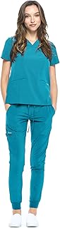 Dagacci Medical Uniform® Jogger Scrubs for Women Set – V-Neck Scrub Top & Elastic Jogger Scrub Pants for Women 8 Pockets