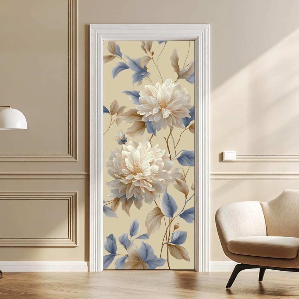 arricraft 2 adesivi per porta 31,5 "X78,7" 3D, moderni, neutri, bianchi, fiori, per porte, in PVC, per camera da letto, soggiorno, decorazione per la casa