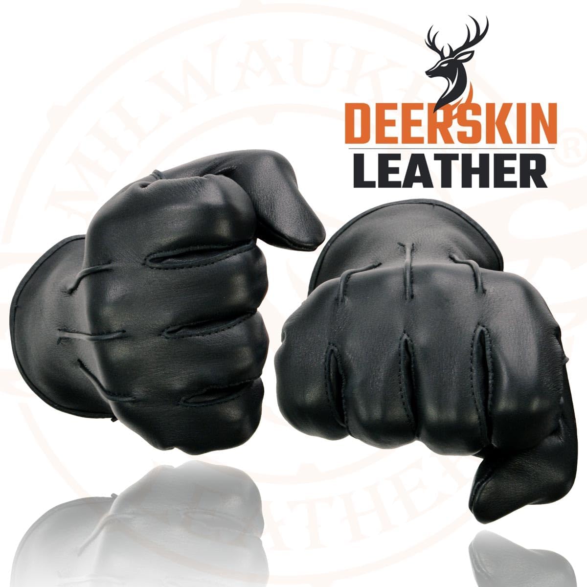 Men's Thermal Lined Deerskin Gloves w/Snap Wrist - Black