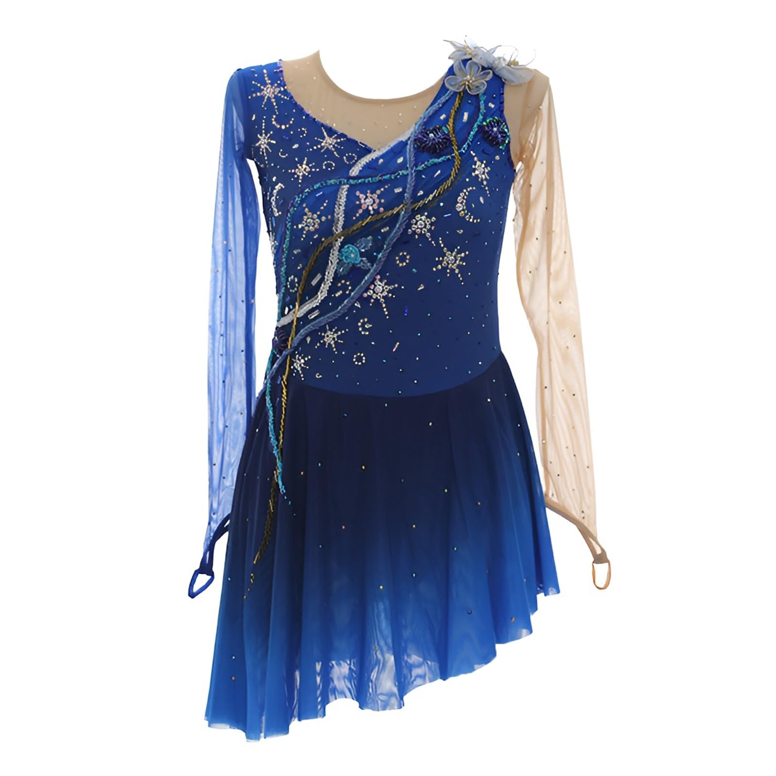 Girl's Elegant High Elasticity Figure Skating Dress, Women's Shiny Handmade Competition Ice Skating Dress(XX-Small) Blue