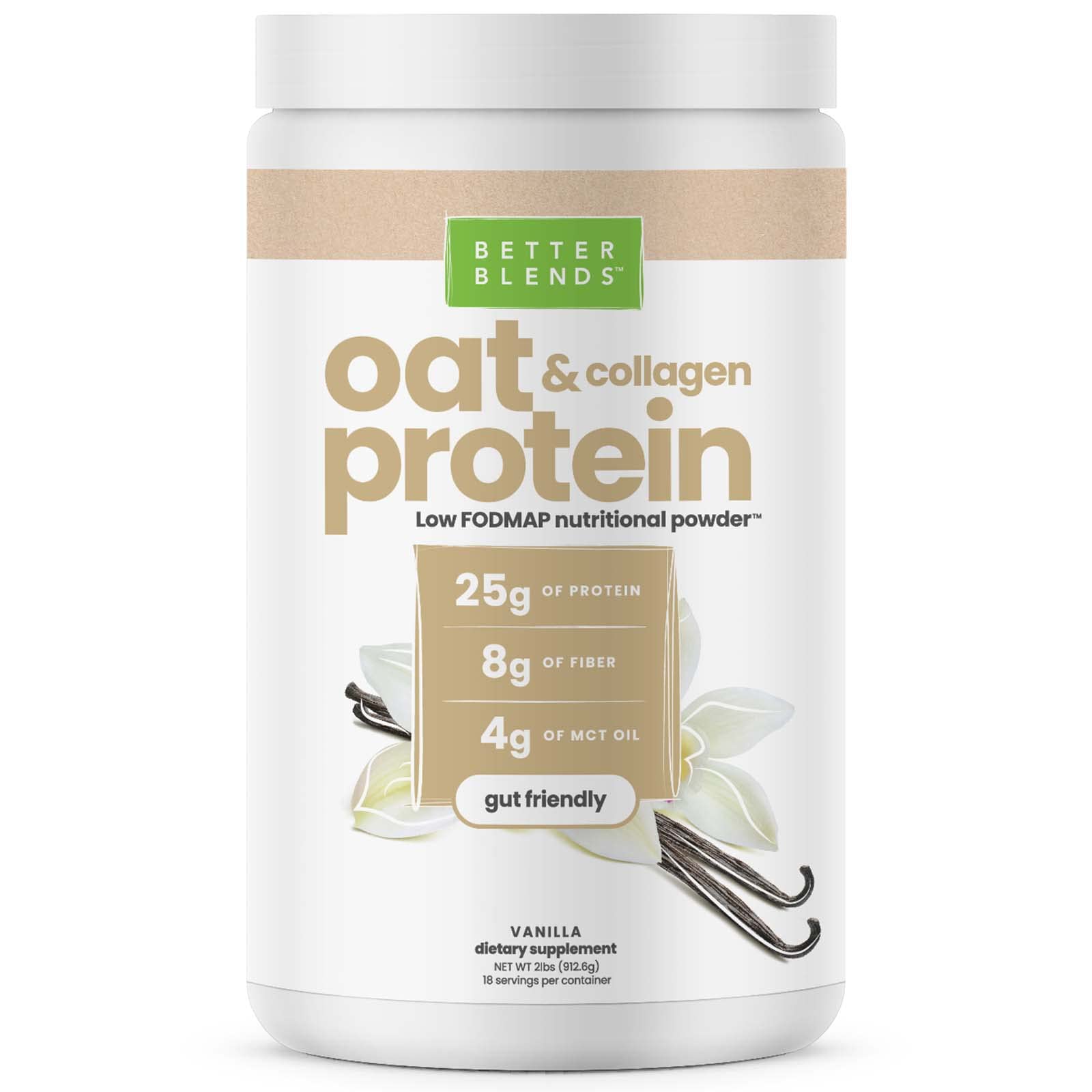 Better Blends Oat and Collagen Low FODMAP Nutritional Protein Powder, Vanilla, 2 Pounds