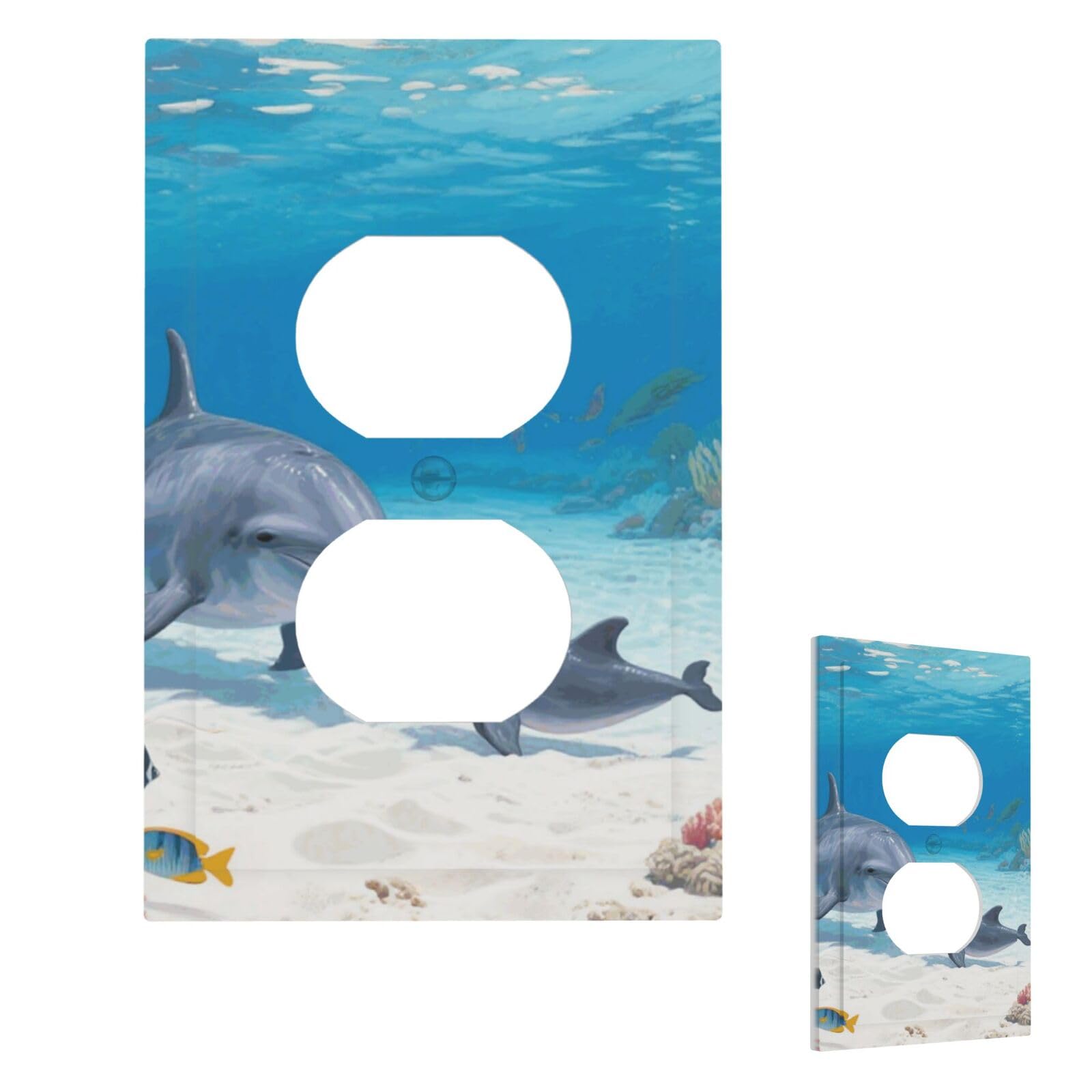 Dolphin Wall Plate Cover Modern Decorative 1 Gang Light Switch Cover Unbreakable Receptacle Outlet Covers For Living Room Bedroom Home Decor Duplex