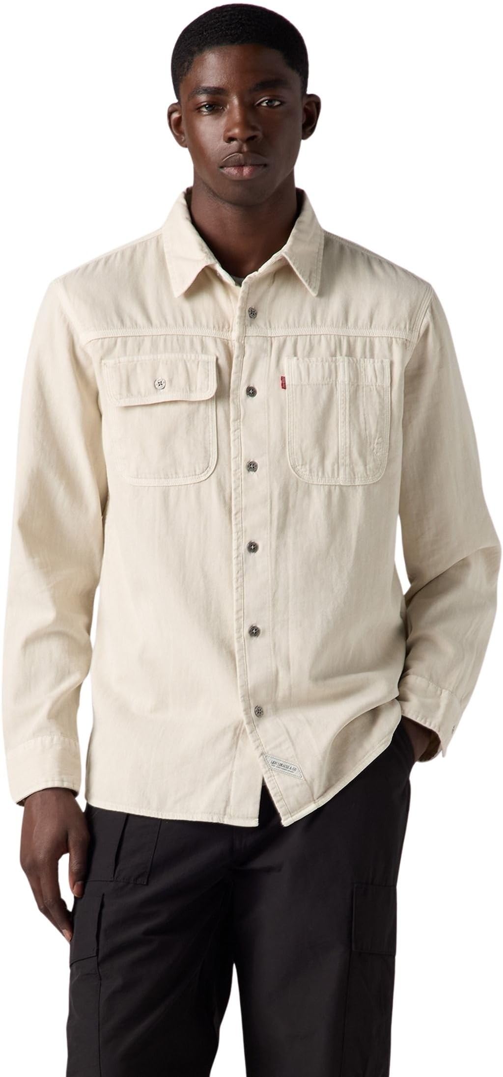 Levi's Men's Harp Silver Birch Gart Dye - Grey Shirt Auburn Worker With Pointed Collar, Relaxed Fit, Grey (Harp Silver Birch Ga), M