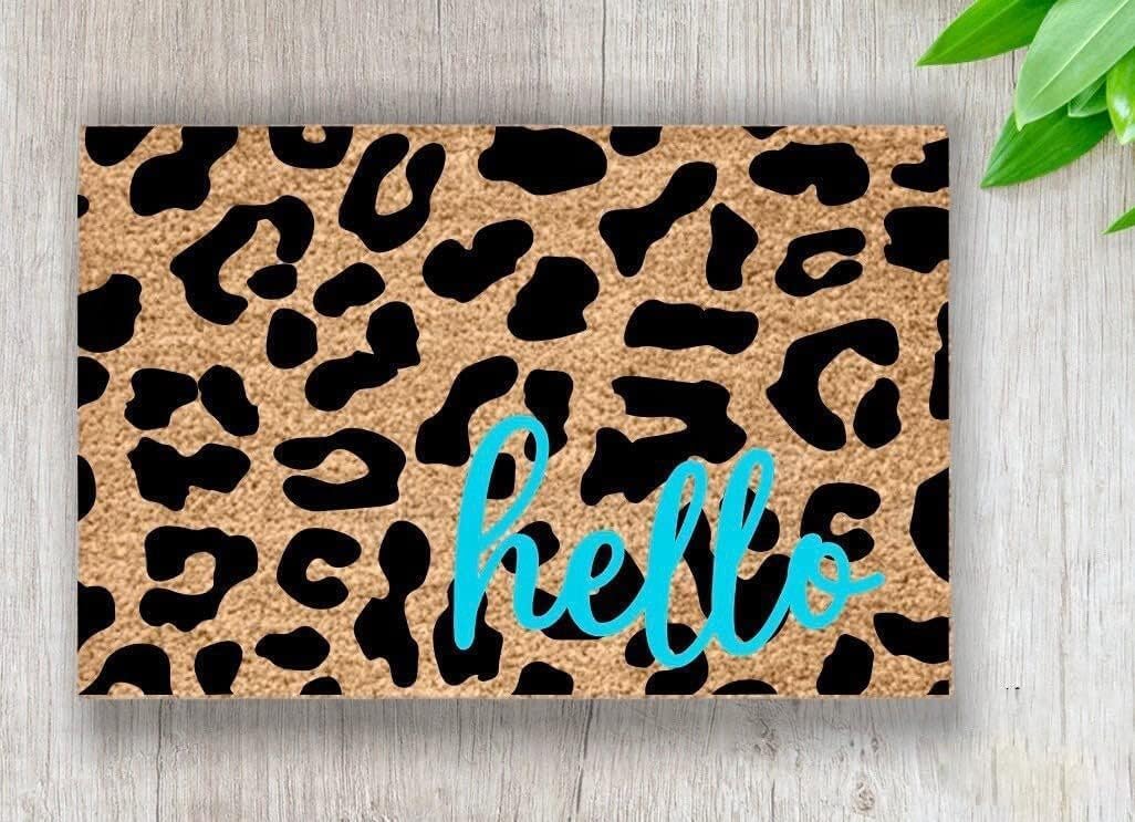 Indoor Doormat Leopard Print Hello Retro Entryway Door Mats Indoor Non Slip Welcome Doormat Washable Entrance Mat Outdoor Door Mat for Entryway Front