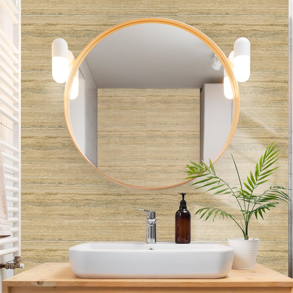 Adhesivos autoadhesivos para Azulejos de baño y Cocina, Color Amarillo Mostaza. Se adhieren fácilmente al Suelo, Son duraderos, Impermeables y Resistentes al Aceite, Ideales para e