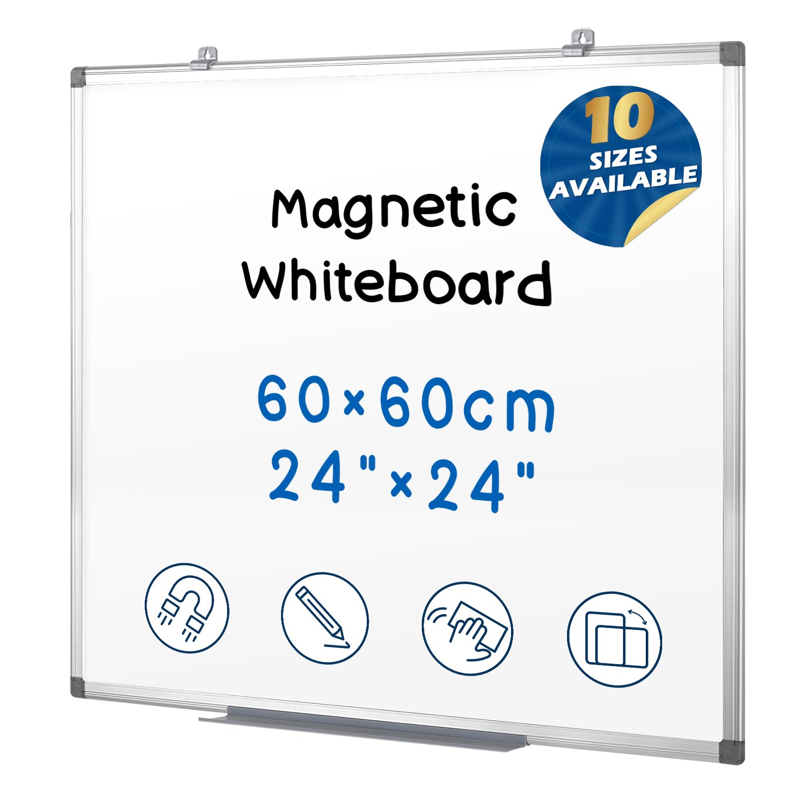 Swansea Magnetic White Board Dry Wipe Board for Office School Home, Wall Mount, Aluminum Frame, 60X60cm