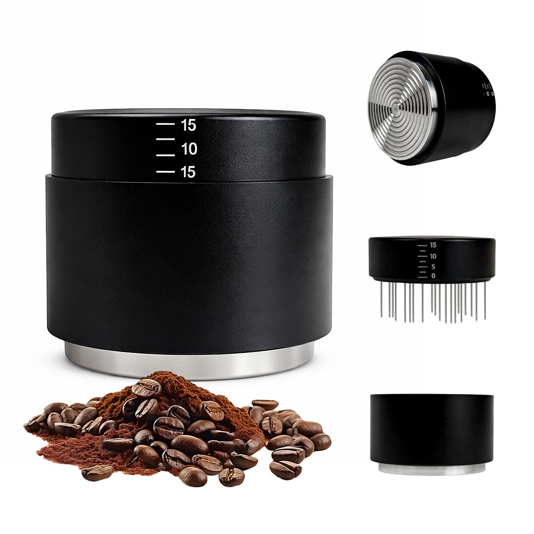 HiNADA Café Tamper 51mm, Distribuidor de Café 3-en-1 y Tamper con Herramienta WDT, Set de Distribución de Café Ajustable, Accesorios Profesionales Espresso para Portafiltros (51mm)