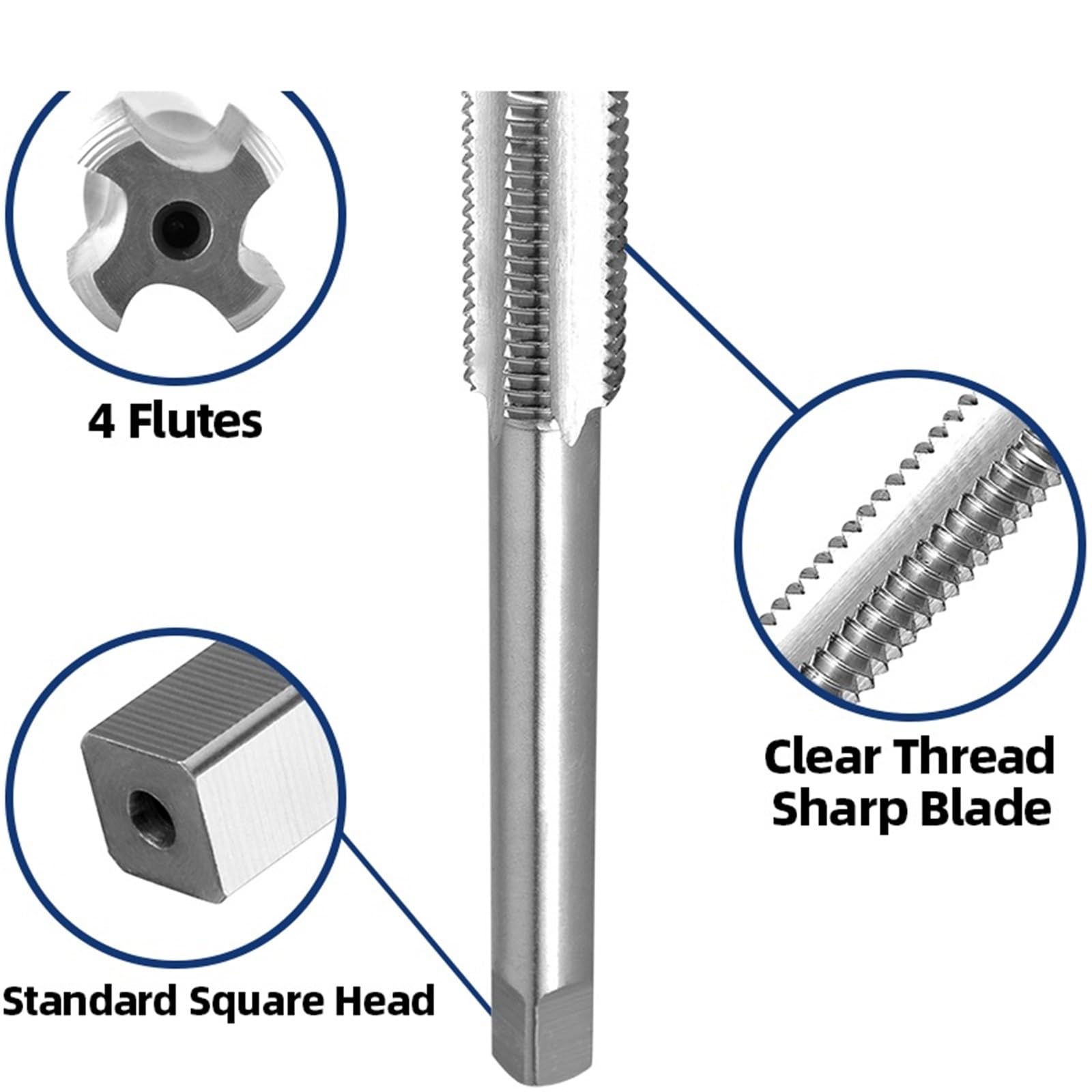 Machos de roscar Rectos HSS de 3/8 x 16, 3/8 x 20, 3/8 x 24, 3/8 x 28, 3/8 x 32, 3/8 x 36, 3/8 x 40, Mano Derecha (3I8-32)