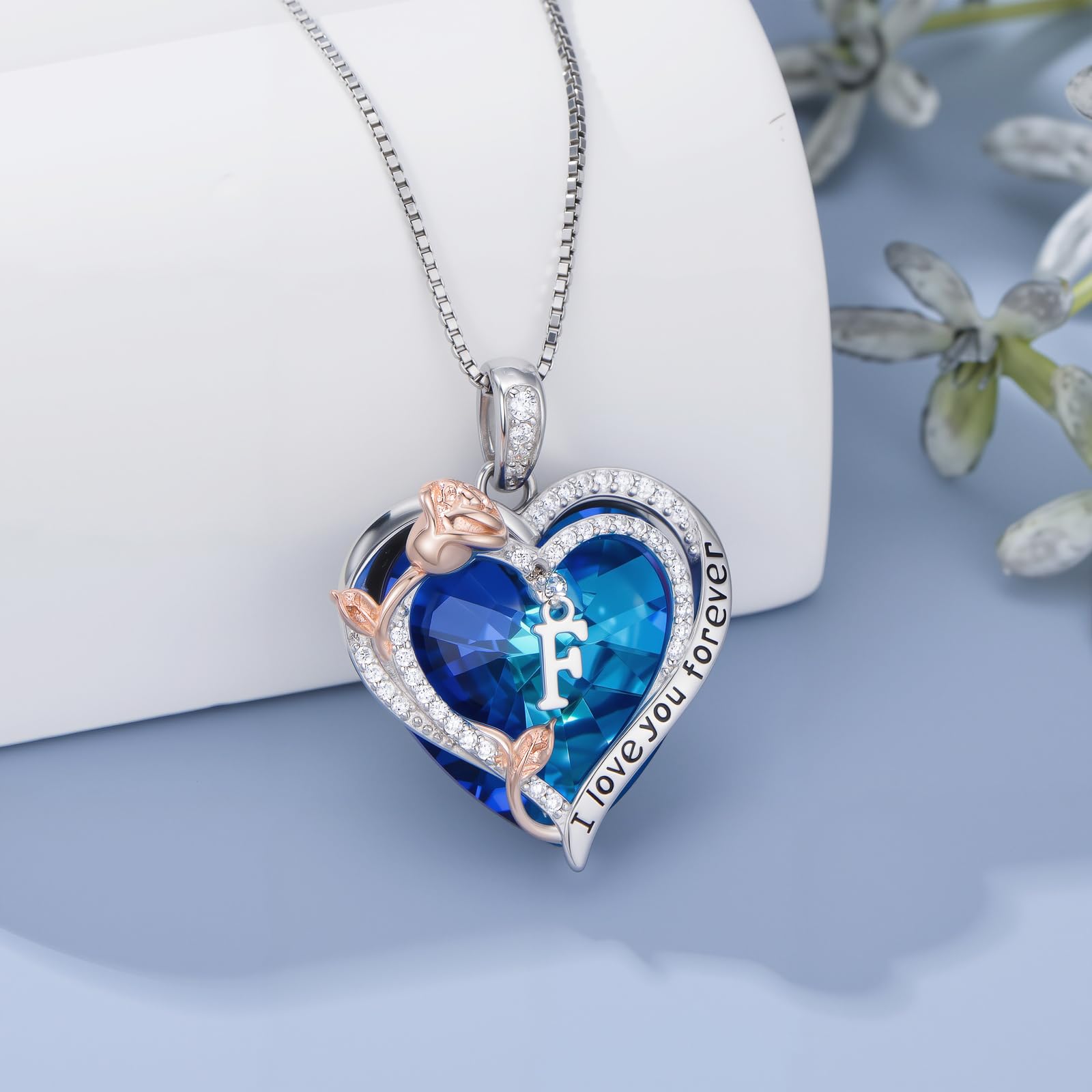Collares con inicial de corazón y flor de rosa para mujer, collar de cristal con letras del alfabeto en plata de ley 925, colgante de corazón con inicial, regalos de joyería para mamá, hija, esposa