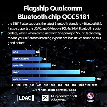 BTR17 Bluetooth 5.4 USB DAC AMP with FiiO LDAC, aptX Lossless. Dual ES9069Q, 10-Band PEQ, THX AAA 78+ampere 3.5mm Unbalanced and 4.4mm Balanced (Blue)
