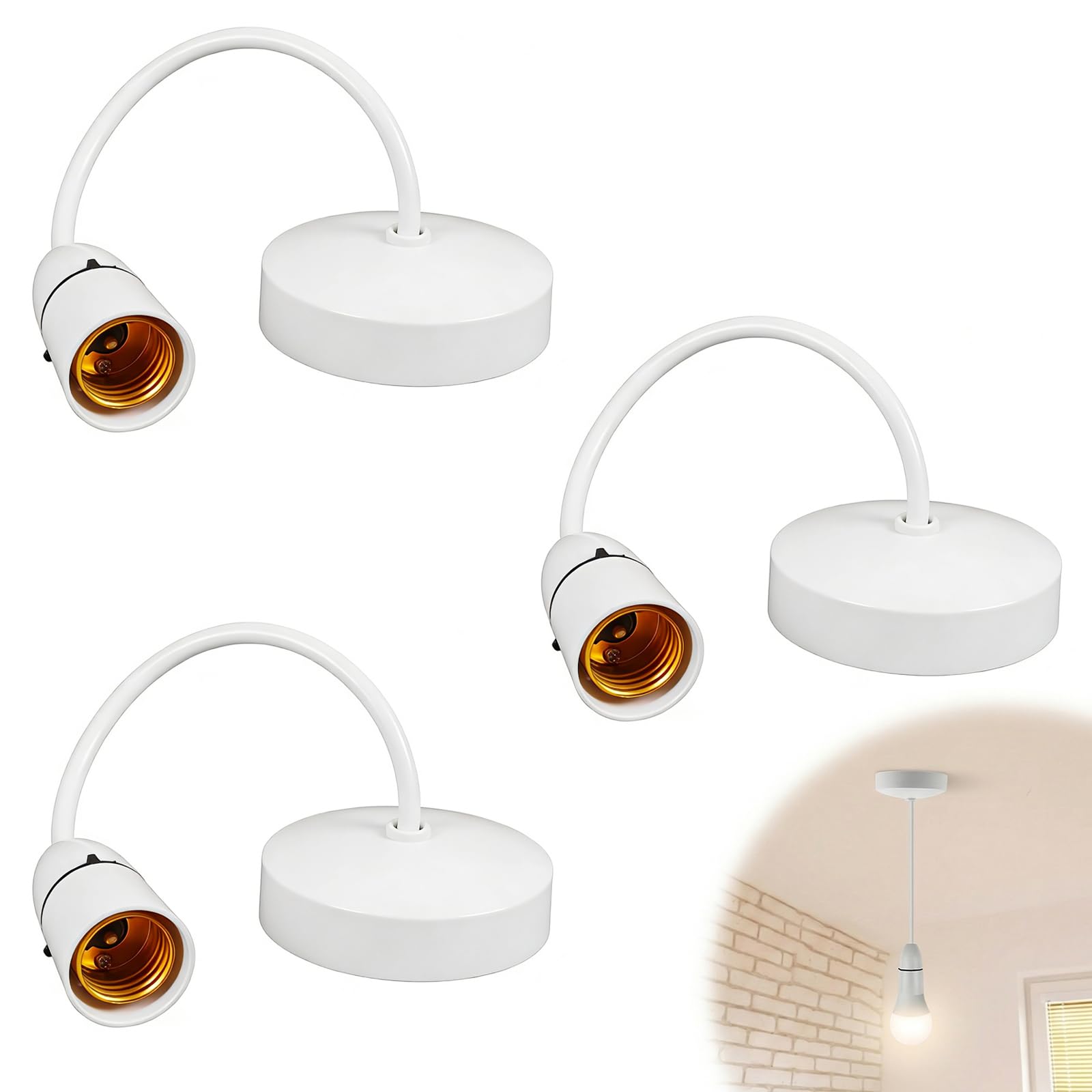 Ninnyi 3 Pcs E27 Light Fittings Ceilings, White Plastic Pendant Ceiling Lights Fitting for Kitchen Island Living Room Bedroom Dinning Room Lightings