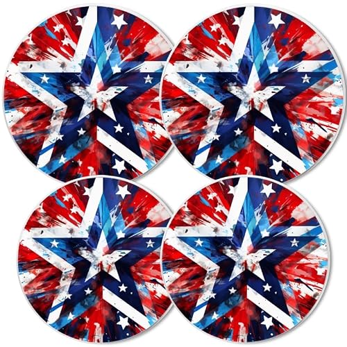 Electric Stove Burner Covers, Set of 4,White Round Cover for Gas Stovetop,8 and 10 Inch,Red and Blue Background with Abstract Star Design