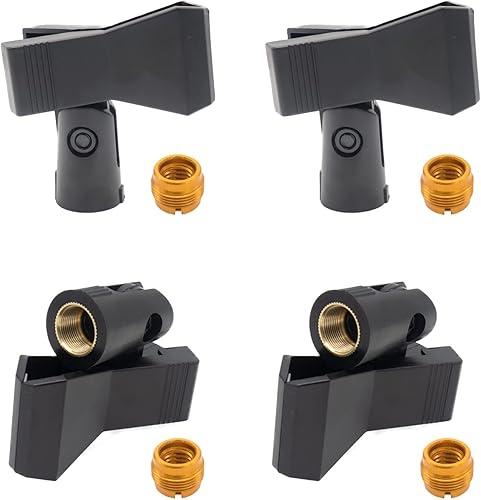 4 clips de micrófono con adaptador de clip de micrófono de 58 pulgadas macho a 38 pulgadas, clip de micrófono universal para montaje de micrófono,