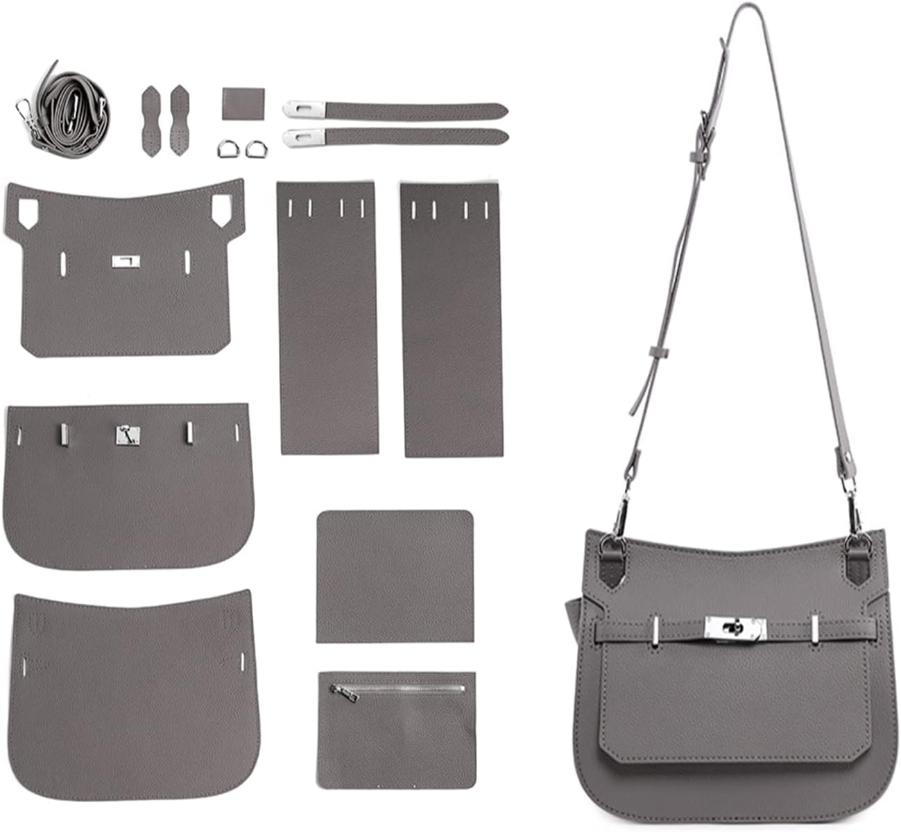 POPSEWING Designer Crossbody Bag DIY Kit for Girls - Leather Working & Sewing Kit for Shoulder Bag, Personalized Gifts (Grey)