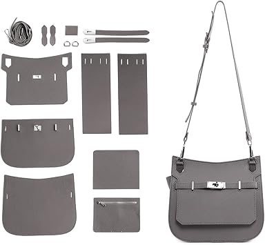 POPSEWING DIY Crossbody Bag Kit with Sewing Tools, Personalized Gift, Grey | Genuine Leather, Beginner-friendly Sewing kit, All Tools & Instructions Included, DIY Shoulder Bag for Birthday Gift Idea