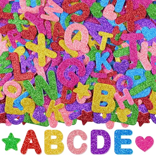 Glitter Foam Letter Stickers 448 PCS Self-Adhesive 3D ABC Alphabet Stickers 7 Sheets EVA Foam Letters for Crafts Scrapbooking Gift Wrapping Card Making School Projects DIY Decor (Multicolored)