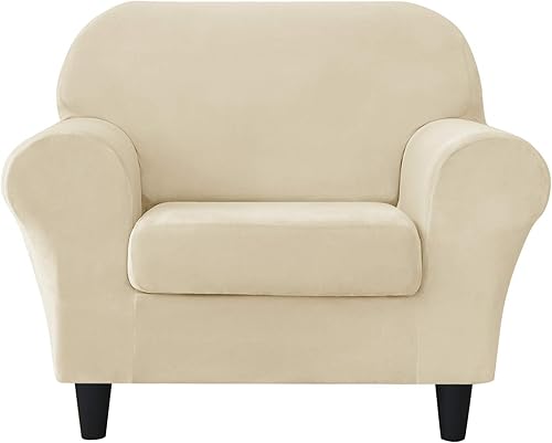 Funda elástica para sofá, funda de terciopelo ultra suave, protector de muebles para mascotas y niños (beige, pequeño)