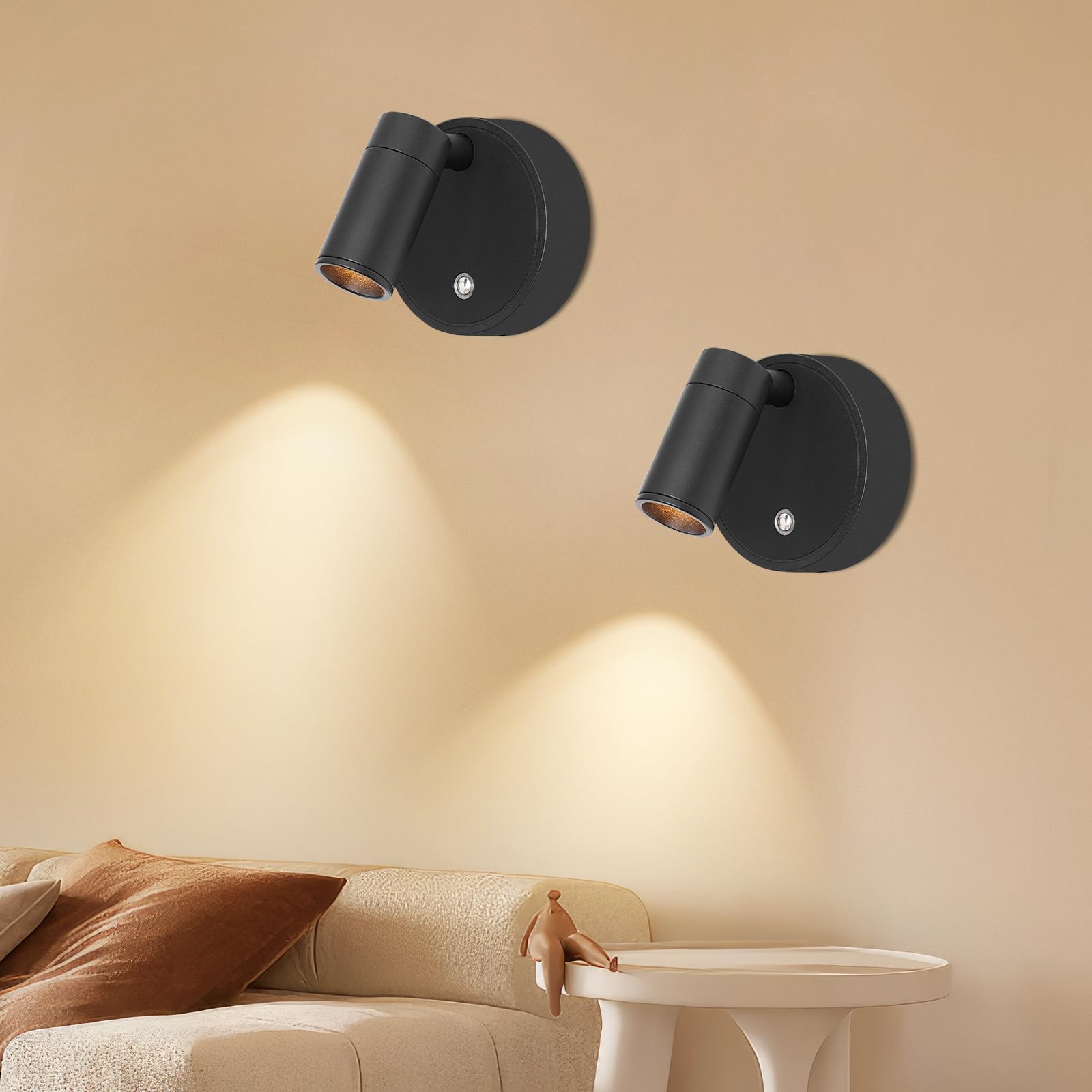 Applique Camera da Letto con Telecomando - Faretto a Batteria 3 Temperature di Colore - Faretto LED di Ricarica USB Intensità Variabile con Funzione Timer - Adatto per Arte, Piante, 4 Pezzo