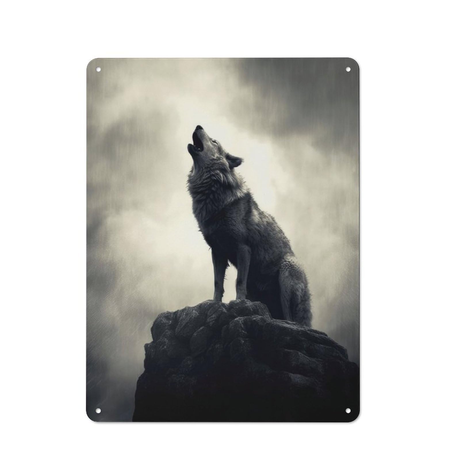 Junmoney Wolf Howling Rustic Tin Sign 40X30cm Featuring For Garage Wall, For Vintage Wall Decor Fans, For Home Office And Studio Walls