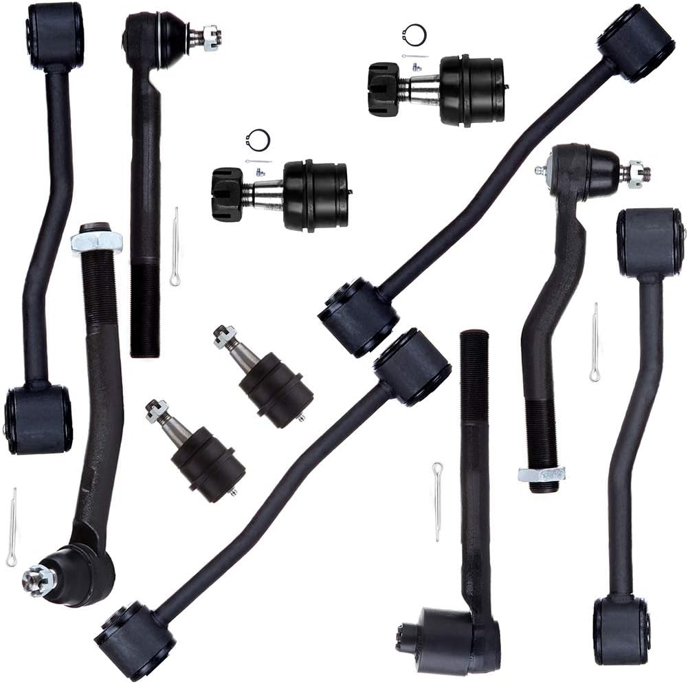 LSAILON 12pcs Inner Tie Rod Ends - At Pitman Arm Lower Ball Joints Outer Tie Rod Ends Upper Ball Joints Lower Rear Front Sway Bar Links Kit Fit for 99-04 for Jeep Grand for Cherokee