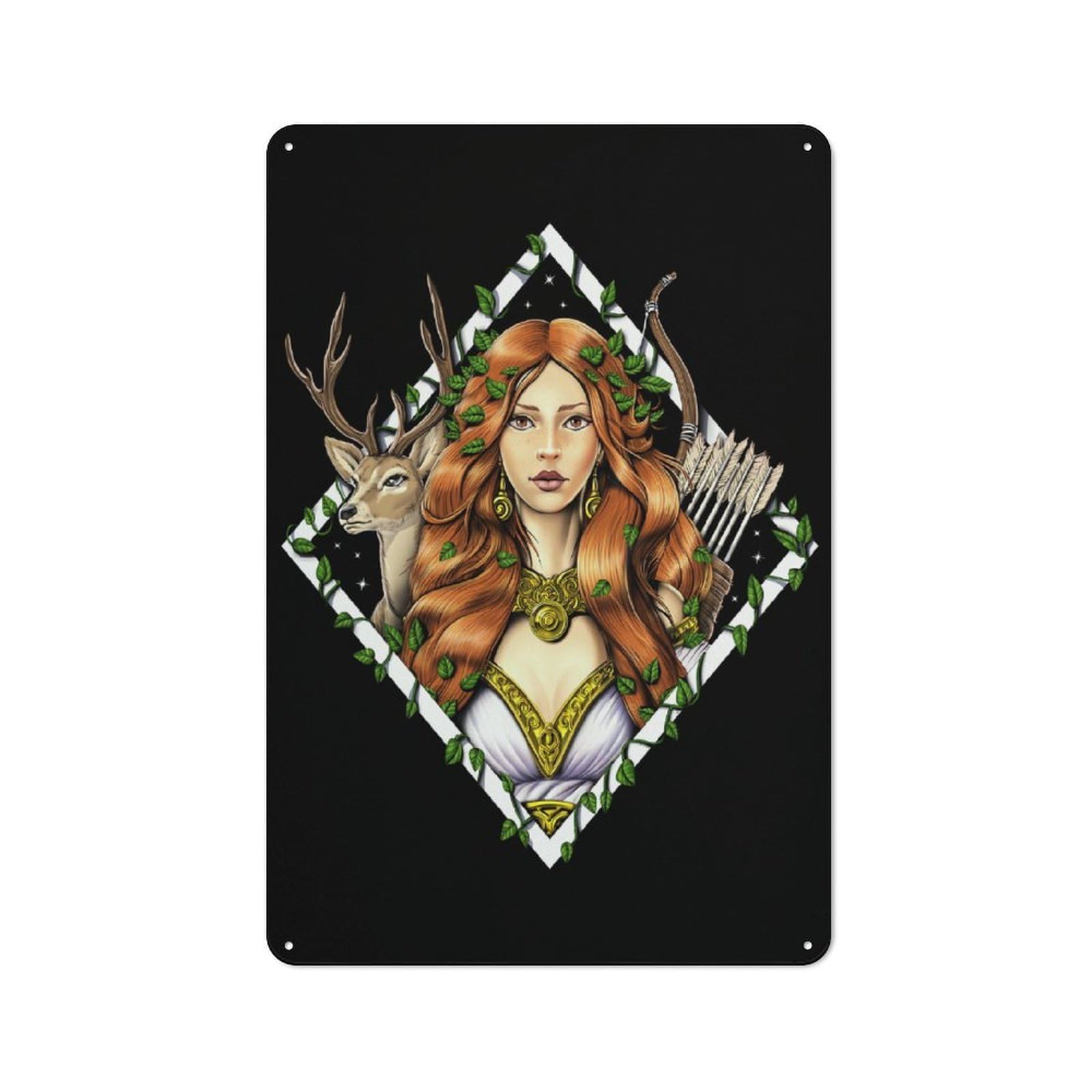 Junmoney Greek Goddess Artemis Industrial-Style Tin Sign 30X20cm For Garage Or Workshop, For Garage, Workshop And Man Cave Decoration