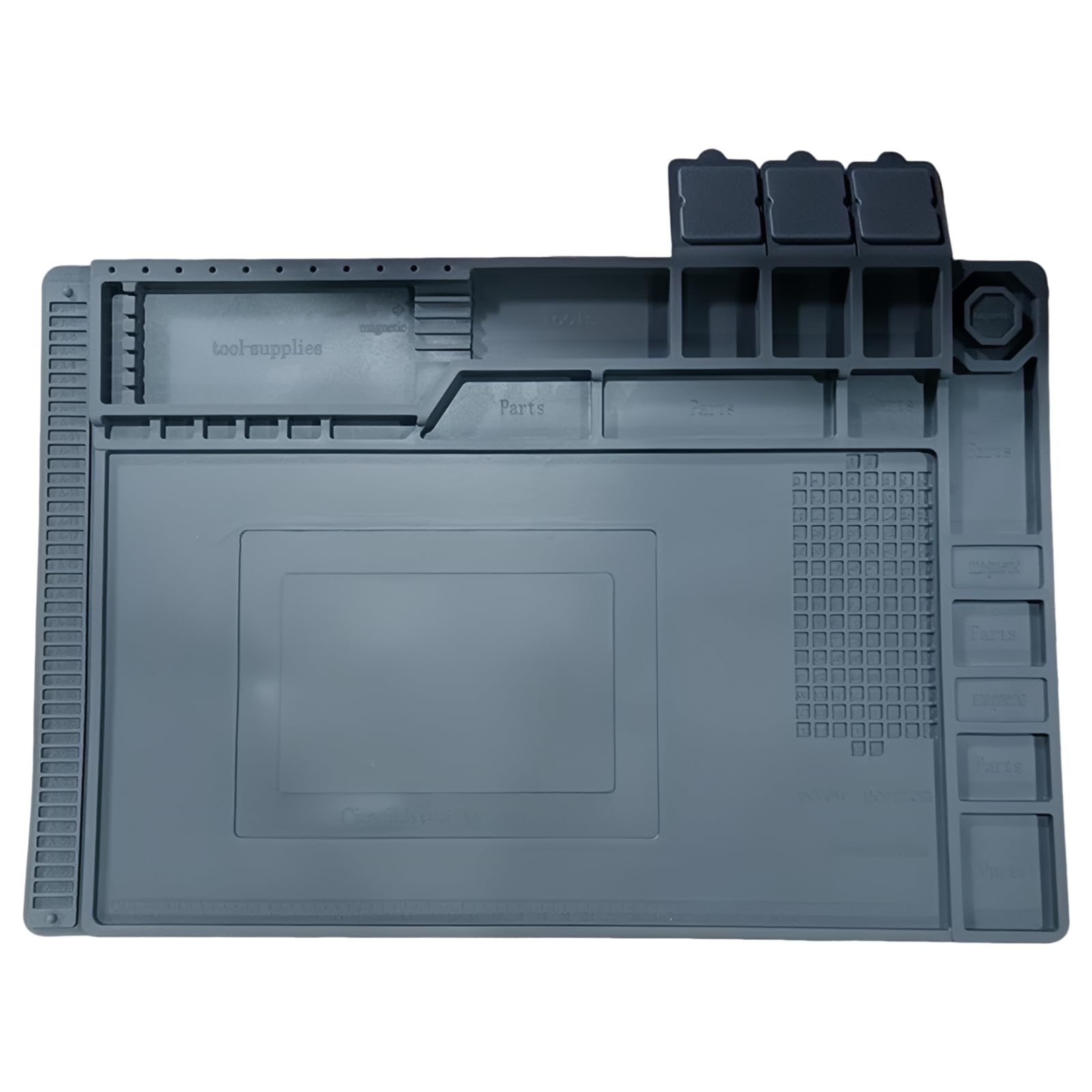 Graue Silikon-Lötmatte, 45 x 30 cm, hitzebeständig, verdickte Arbeitsunterlage mit Arbeitsbereich, IC-Position und Mehrfachunterteilung, für Handy- und Computerreparaturen