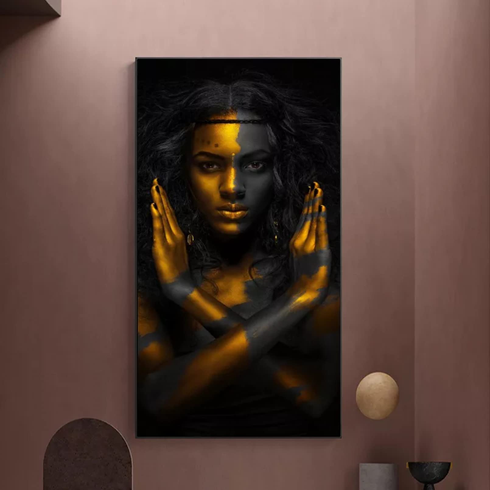 GUDOJK Wall Art Canvas Decorative Painting African Black Woman Portrait Canvas Art Posters Paintings on The Wall Modern Art Posters and Prints Home Wall Paintings Pictures-16x32 inch