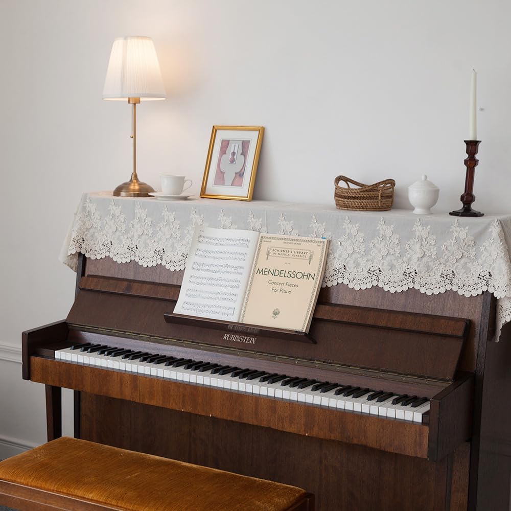Upright Piano Cover – Elegant Embroidery, European-Style, 100% Cotton, Fits Digital Upright Pianos, Dust &Scratch Protection, 76x28.8 Inches (Ivory)