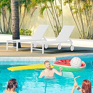 Shintenchi 2 PCS Outdoor Chaise Lounges Chair with Wheels Aluminum Reclining Patio Lounge Chairs with 5 Adjustable Position Recliner for Patio, Beach, Yard, Pool Patio Furniture Set,White Shintenchi 2 PCS Outdoor Chaise Lounges Chair with Wheels Aluminum Reclining Patio Lounge Chairs with 5 Adjustable Position Recliner for Patio Beach Yard Pool Patio Furniture SetWhite