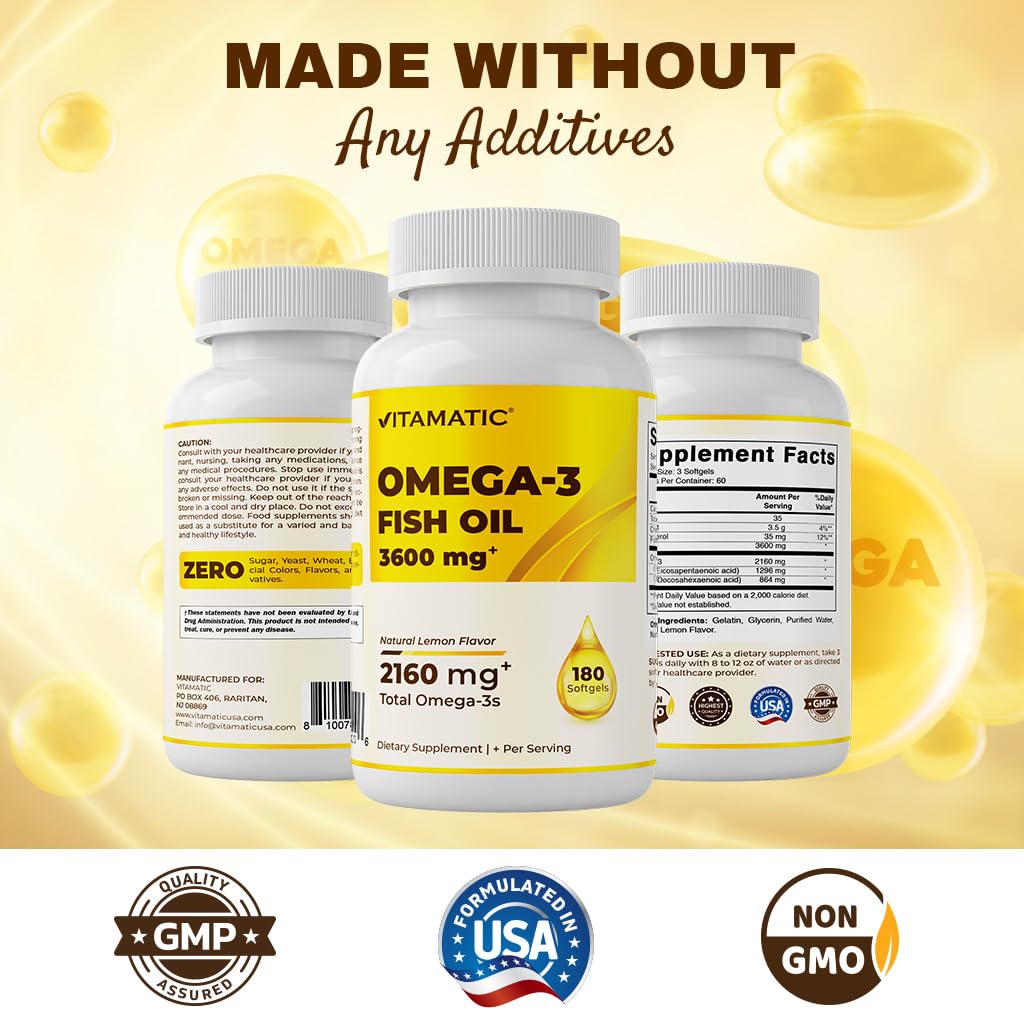 Vitamatic Triple Strength Omega 3 Fish Oil 3600mg Per Serving, 180 Softgels — Amazon image 5