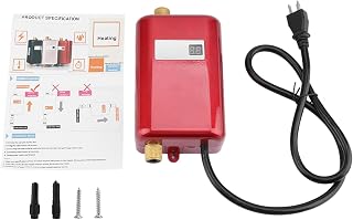 Electric Water Heater, 110V 3000W Mini Instant Electric Water Heater Tankless Shower Hot Water Heater System with LCD Digital Display for Kitchen Bathroom Household Washing Faucet(Red)