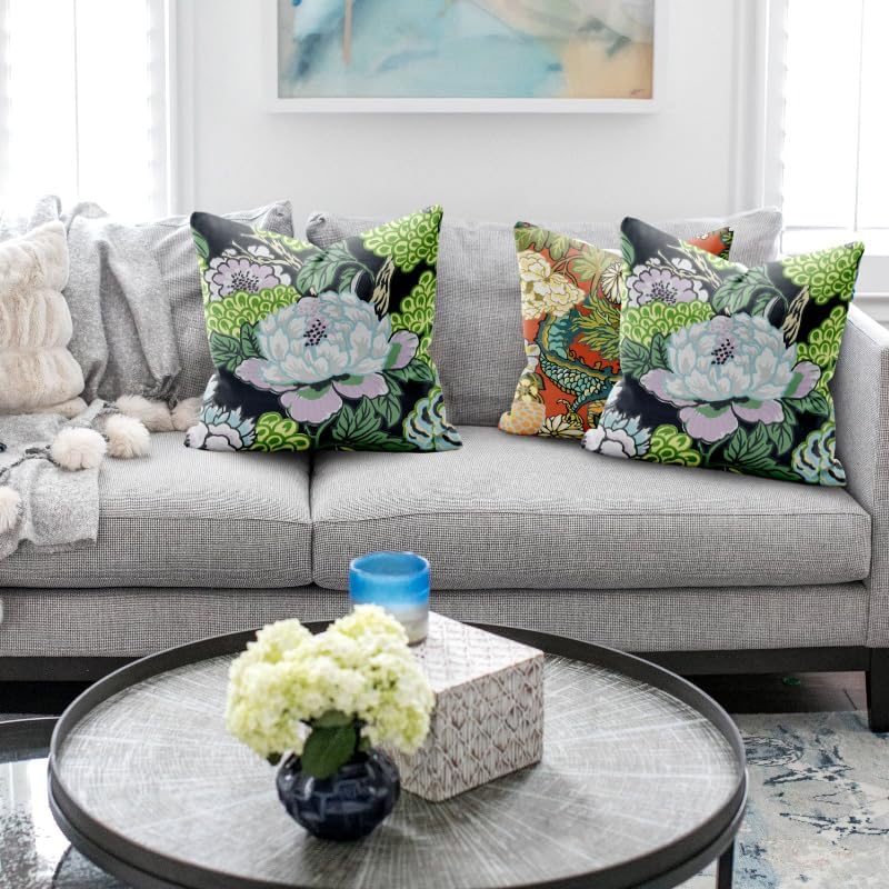 Miniatura 4 de SMF Chinoiserie - Juego de 2 fundas de almohada de 18 x 18 pulgadas, modernas almohadas de lino con flores y pájaros, decoración de estilo