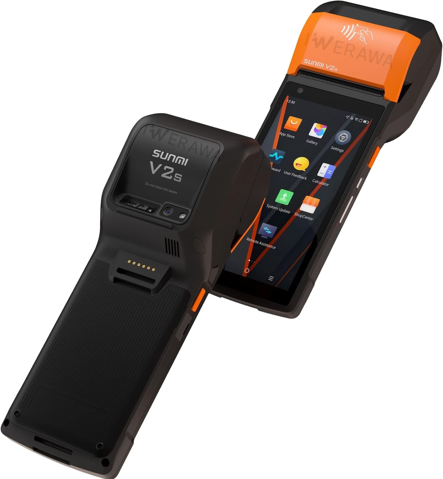 Sunmi V2s POS Terminal with Receipt Printer, Speaker, Camera and Barcode Scanner All in One Handheld PDA Printer, Android 12.0 System, Support 4G, WiFi and Bluetooth, Orange, Black