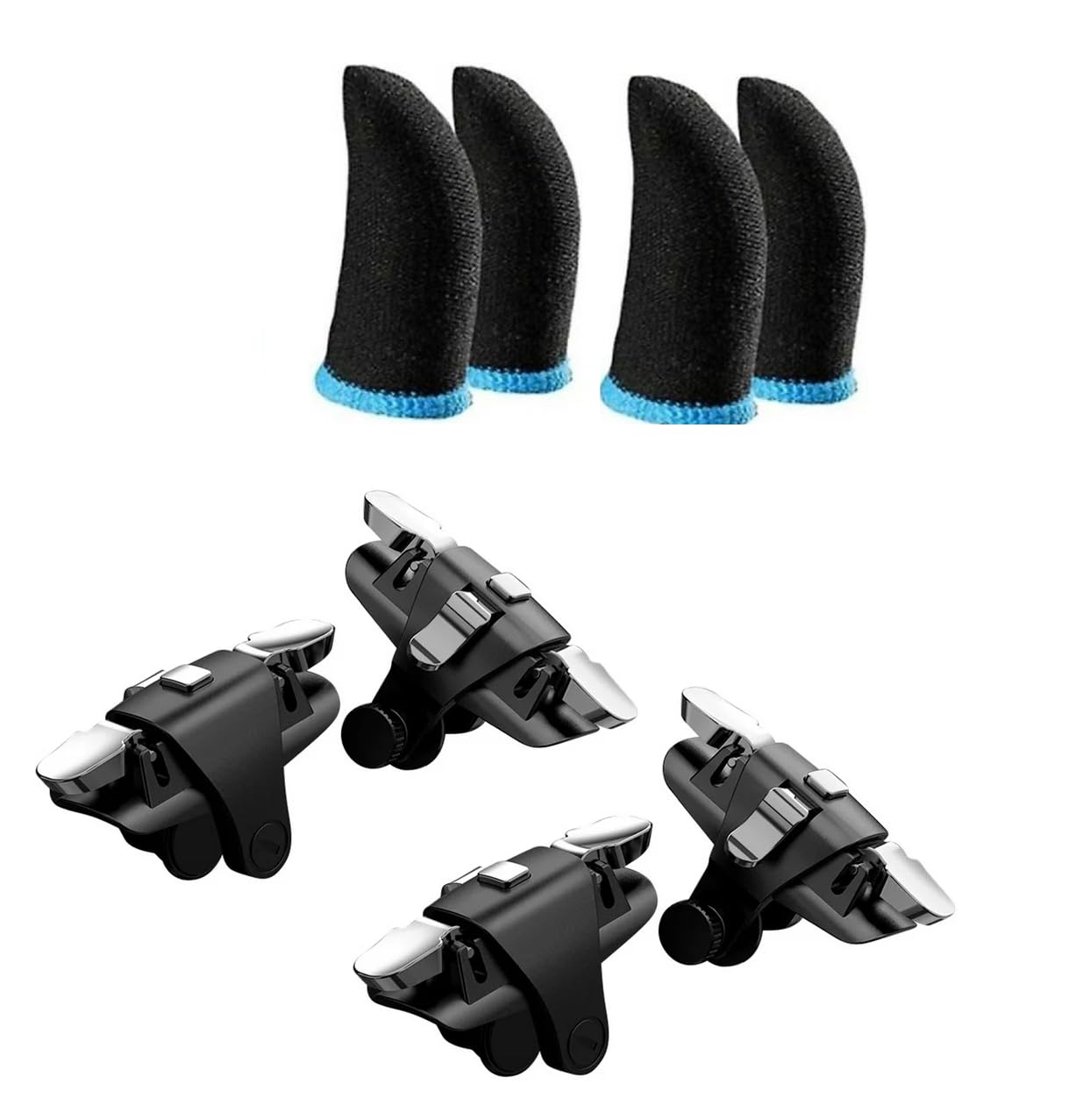 FKU 2025 (2 Pair) C10 Key Three-way Metal Shooting Alloy Game Controller With (2 set) FINGER SLEEVE Handle Trigger Aim Button L1R1 L2R2 Shooter Gamepad for PUBG/Fornite/Knives Out/Call of Duty-image-6