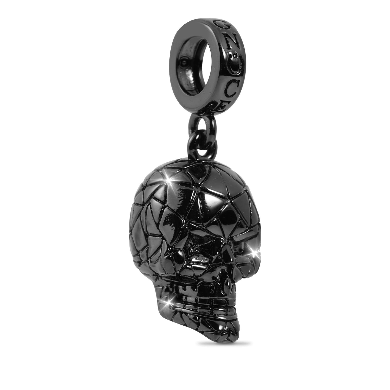 GNOCE Ciondolo Teschio Nero Argento Sterling Placcato Nero Perline Teschio Orrore Braccialetto/Collana Adatto Per Donna Uomo
