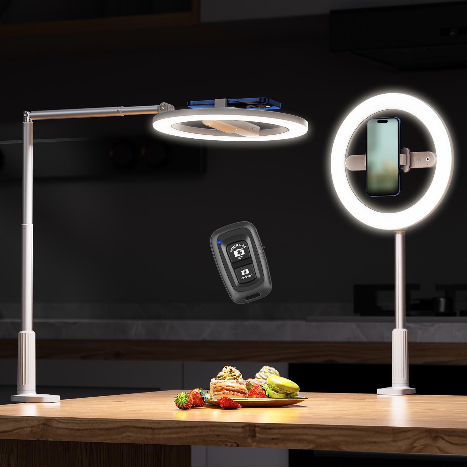 AIXPI Supporto per telefono con luce ad anello, anello luminoso regolabile da 10 pollici con supporto e supporto per telefono, treppiede con telecomando, supporto pieghevole per selfie iPhone/Android