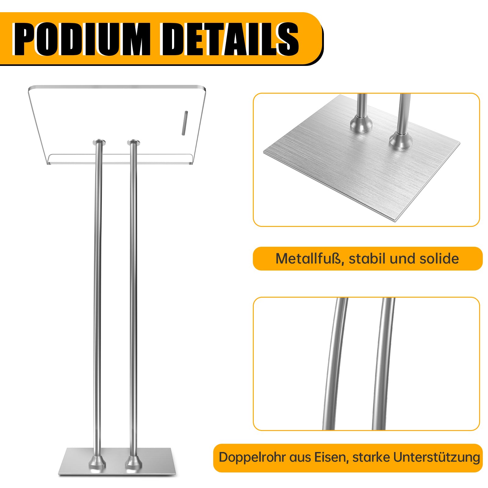 Podio Acrilico Afitdon Con Base In Ferro - Leggio Moderno Per Chiesa, Conferenze, Aula