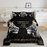 3D Lion Couple Comforter Set Queen Size,Golden Glitter King and Queen Crown Bedding Set for Kids Girls Women Men Bedroom Decor,African Wild Animals Quilt Set Valentine's Day Duvet Insert,Black