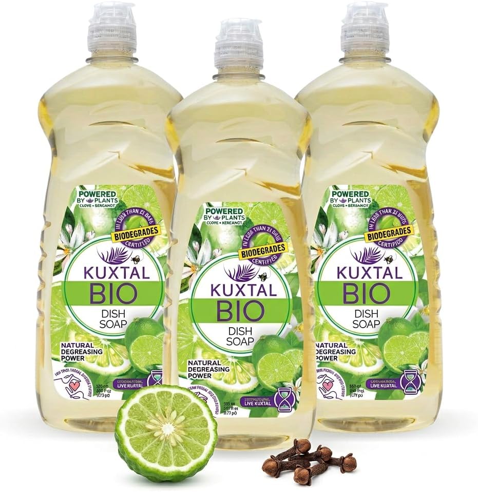 KUXTAL Dish Soap 3 Pack – Gentle on Hands, Powerful Grease Cutting, Biodegradable Plant-Based Formula for Hand Washing, Natural Citrus Scent, 27.7 fl oz Each
