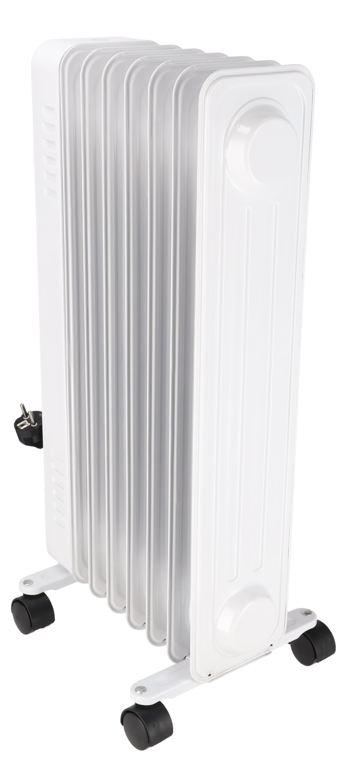 Radiador de aceite DESCON DA-J1501, 1500 W, 7 costillas, control de temperatura, termostato, tres niveles de calor, ruedas de transporte, compartimento para guardar cables, protección antivuelco