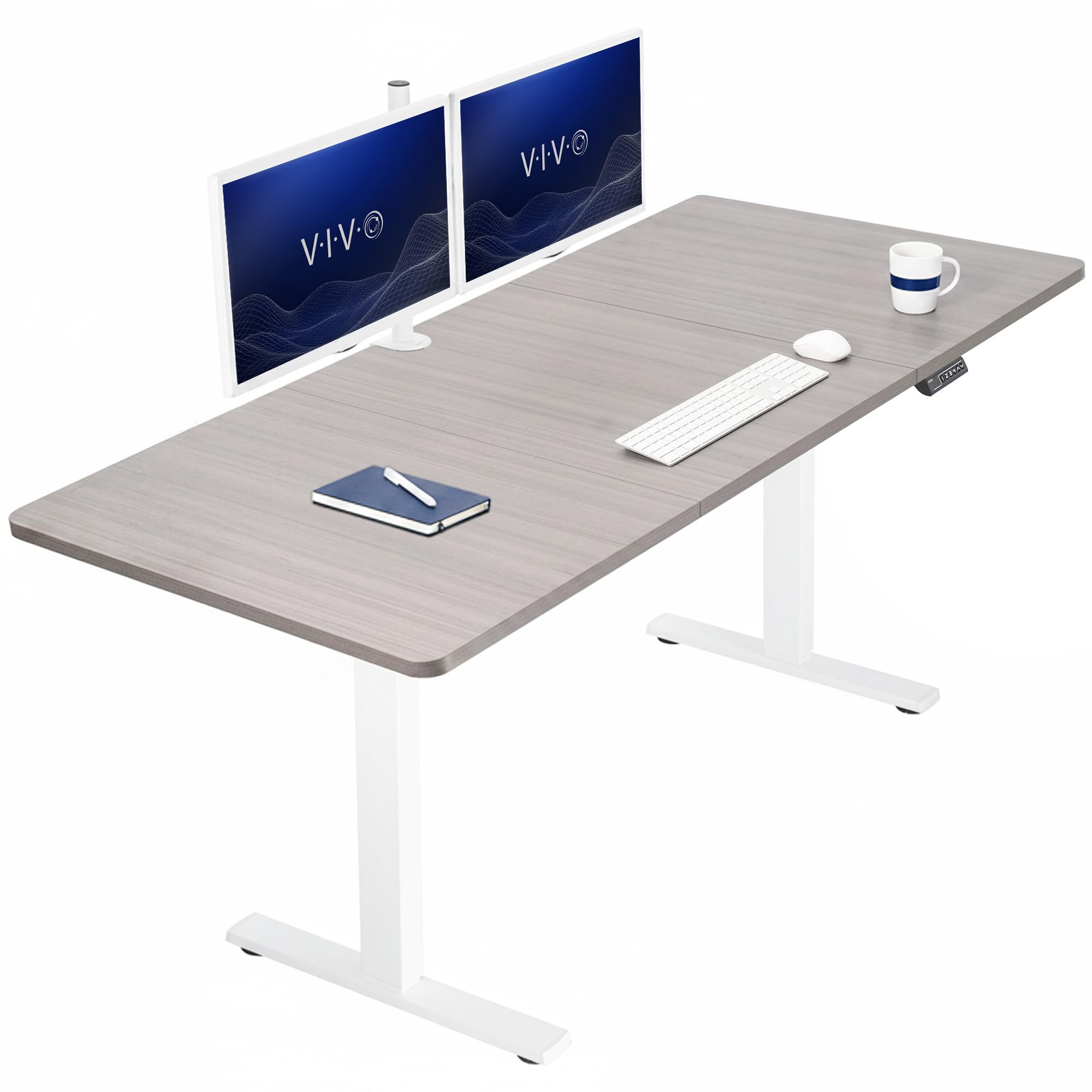 VIVO Dark Gray 71 x 36 in Standing Desk, DESK-KIT-1W7G-36 | Electric, Holds 220 lbs, Sit Stand, Height Adjustable, Extra Deep Table Top, Memory Presets, 1B Series, White Frame