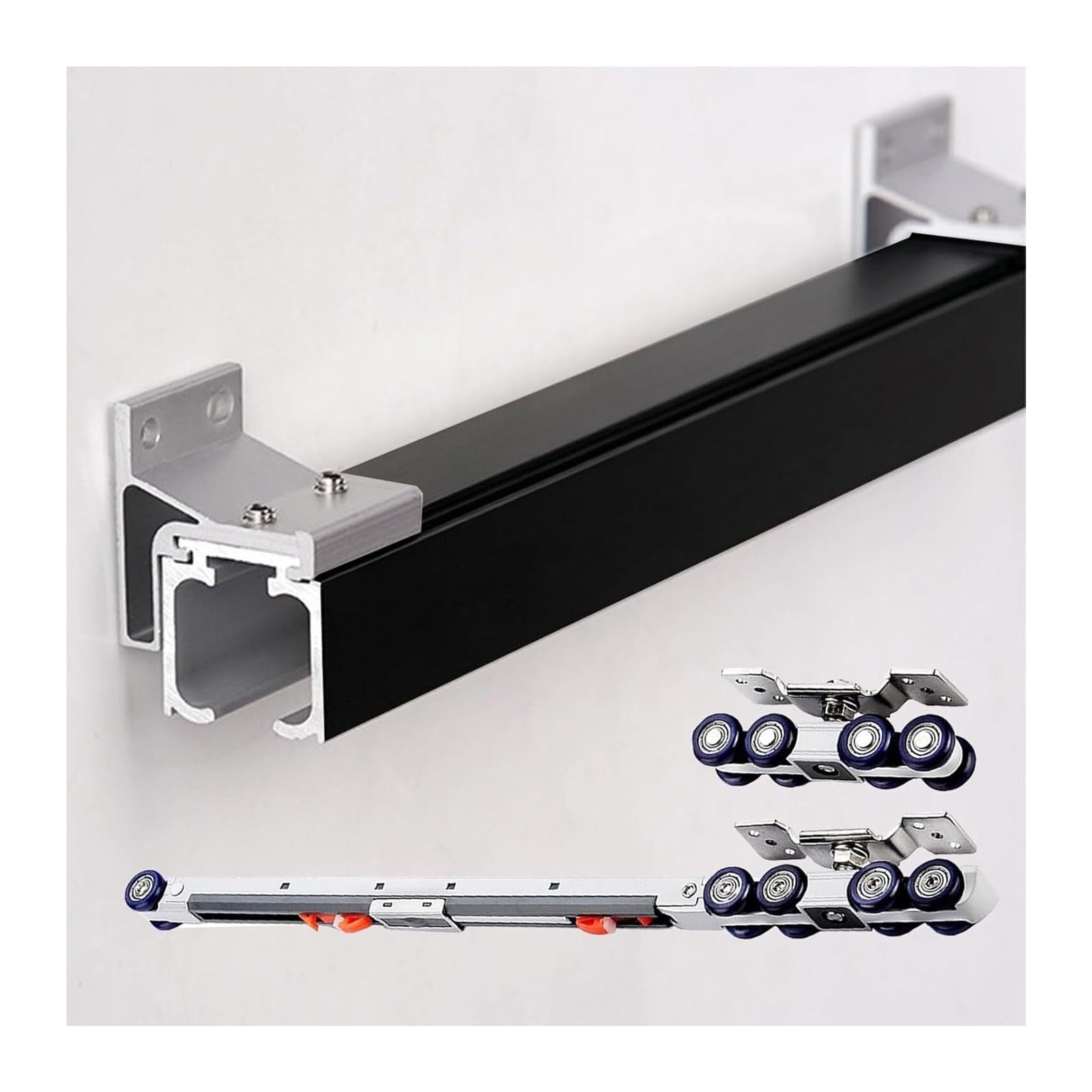 EBZFASO Sliding Door Track, Dual Mount Barn Door Hardware Pocket Kit Aluminum Track(Black,2.9m/9.5ft)
