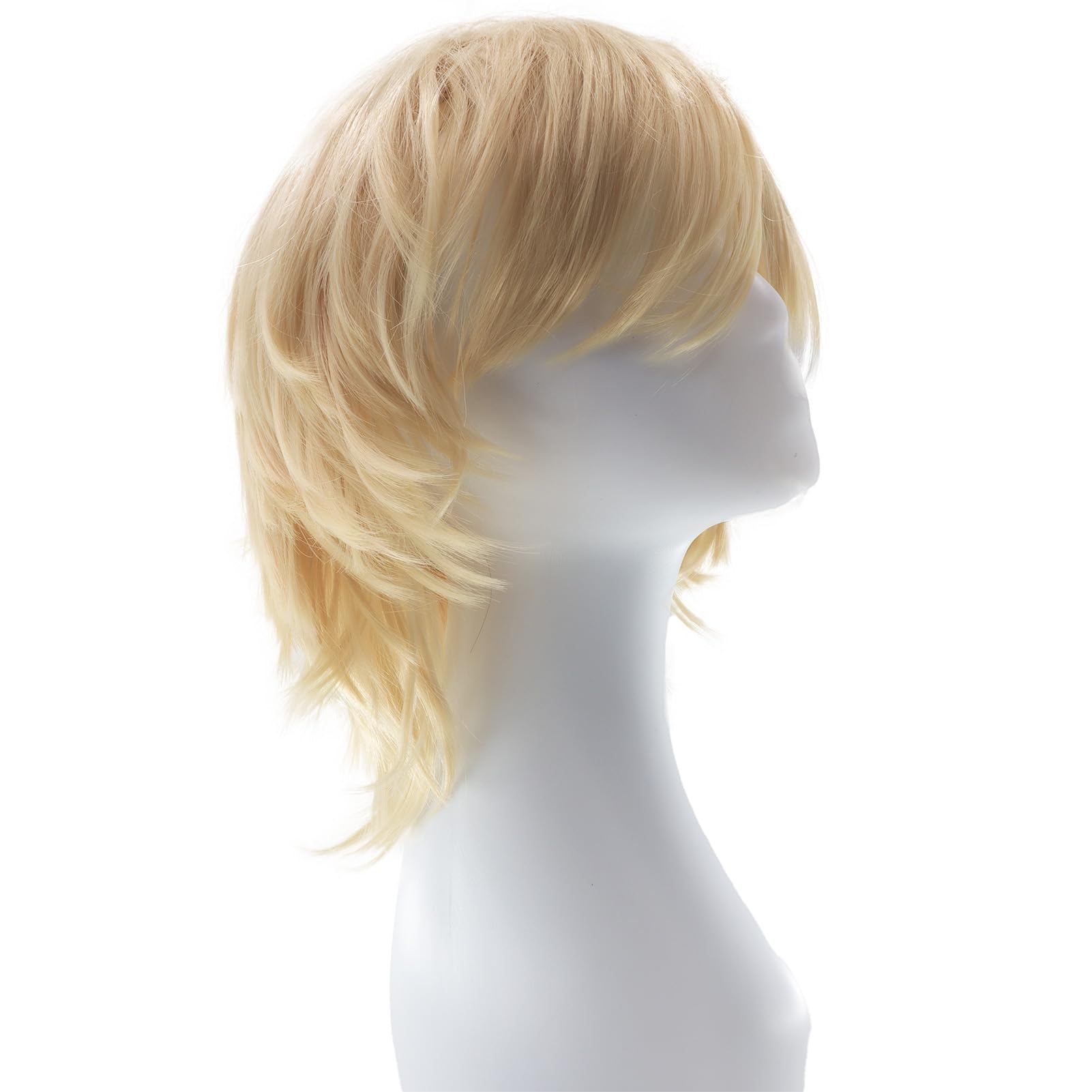Dcbaboo Blonde Short Curly Wig, 12" Natural Fluffy Layered Straight Hair, Unisex Anime Cosplay Wig, 22.5" Cap Size - Image 3